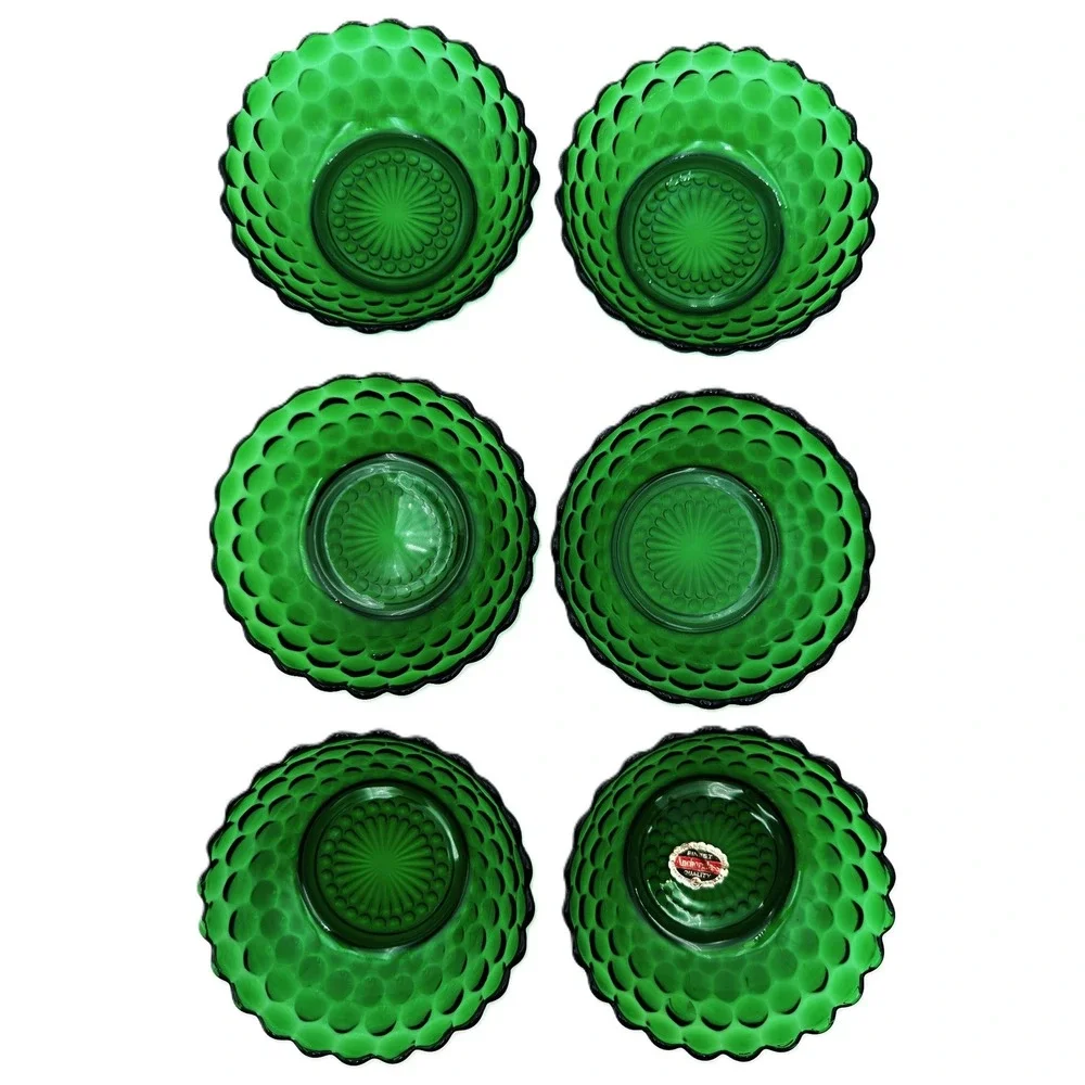 Vtg Anchor Hocking BUBBLE #1600 Line Forest Green Cereal Bowl Set of 6‎ - 1950s